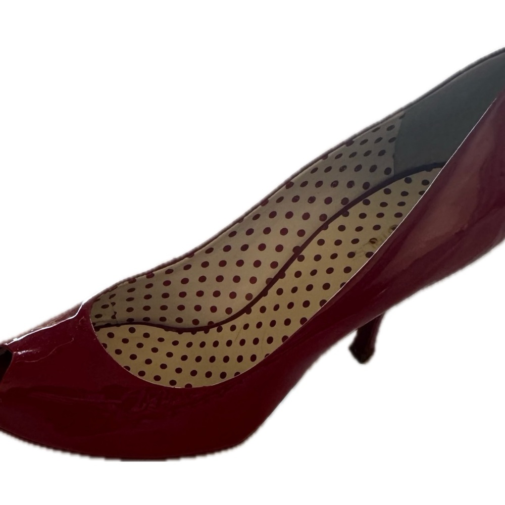 RED! BCBG Glossy Red Peep-Toe Heels